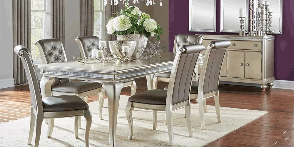 Silver Glam 5 Piece Dining Set Etfur, Glam Dining Room Table Sets